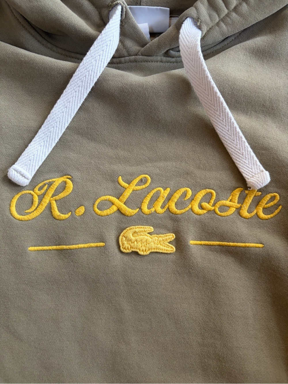 Lacoste Rare René Script Logo Hoodie L Sage Green Classic Fit 100% Cotton - Picture 3 of 13